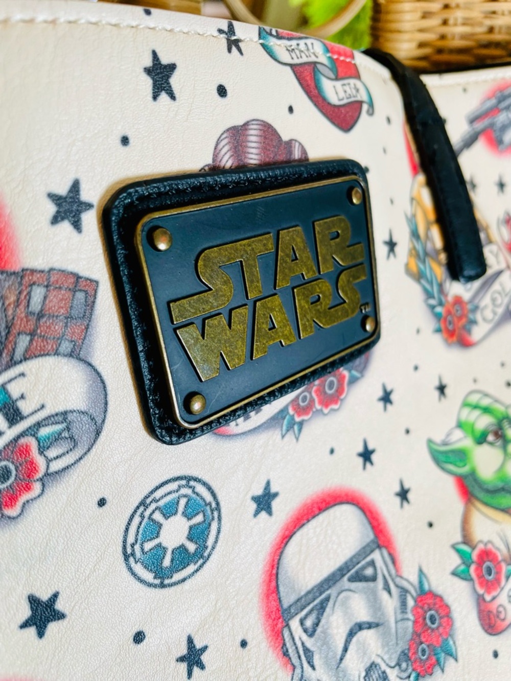 Loungefly Star Wars Tattoo Print Flash Print Faux Leather Tote Bag
